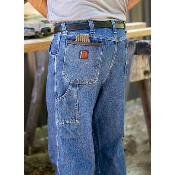 Wrangler Men's Riggs Workwear Jeans Leather Hook Tool Pockets Denim Straight Leg - Picture 2 of 14